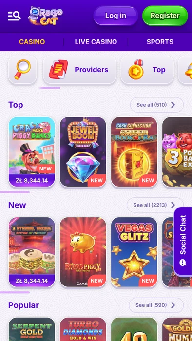 Robocat Casino oferta gier